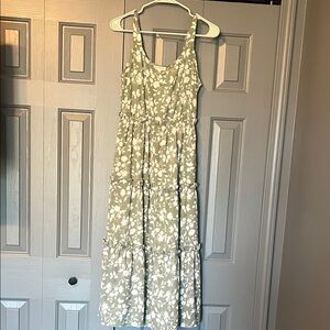 Blu Pepper Olive Green and White Floral Maxi Dress